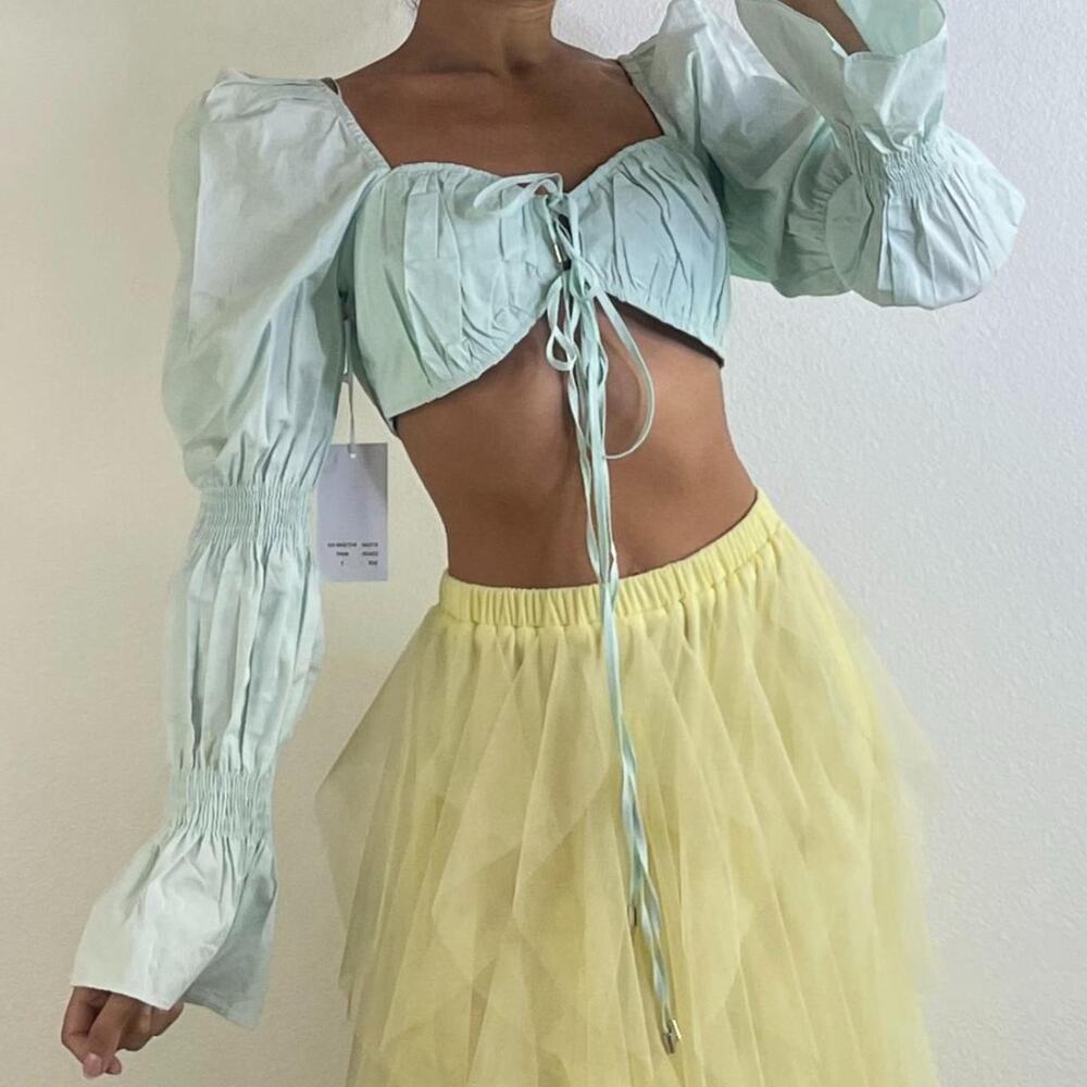 Bubble Sleeves Mint Crop Top
